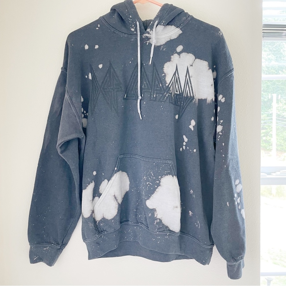 Def Leppard Black Bleach Dyed Hoodie Size Medium